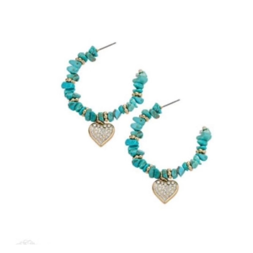 Park Lane Santorini Sparkle Box Turquoise Hoop Earrings Ltd Ed Heart Charm New